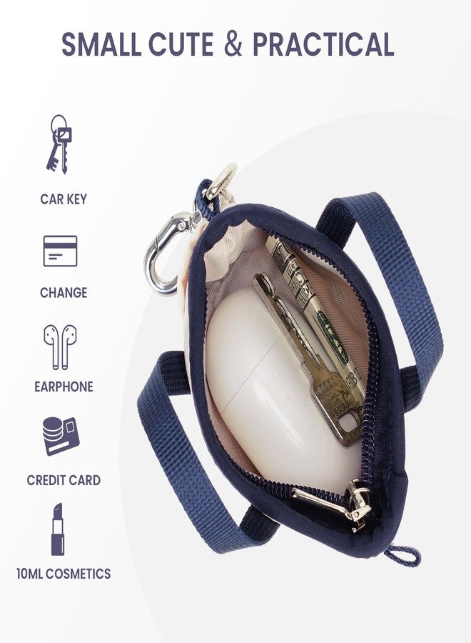 ANKICK Keychain Cute Coin Purse Mini Tote Bag Car Key Chain Nylon Bag Charm Small Change Purse Mini Makeup Bag Wallets with zipper, Blue and White, Solid - Image 5