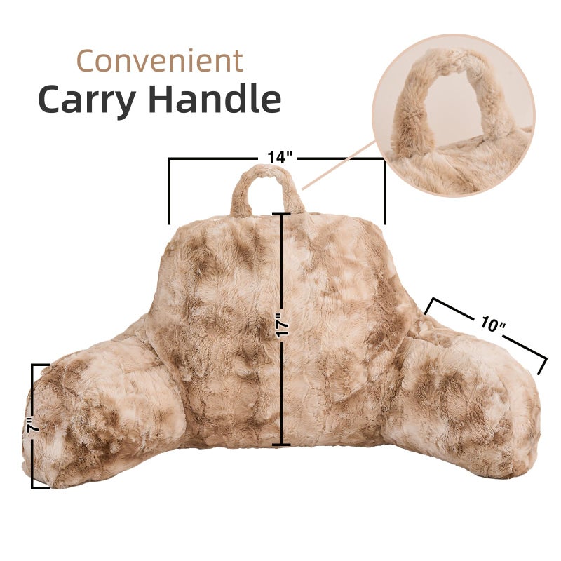 A Nice Night Faux Fur Reading Pillow Bed Wedge Large Adult Children Backrest with Arms Back Support for Sitting Up in Bed/Couch for Bedrest, Tie Dyed Khaki - Image 2