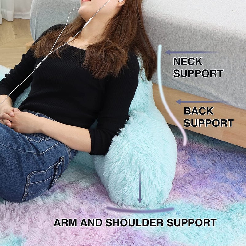 A Nice Night Faux Fur Reading Pillow Bed Wedge Large Adult Children Backrest with Arms Back Support for Sitting Up in Bed/Couch for Bedrest, Tie Dyed Khaki - Image 5