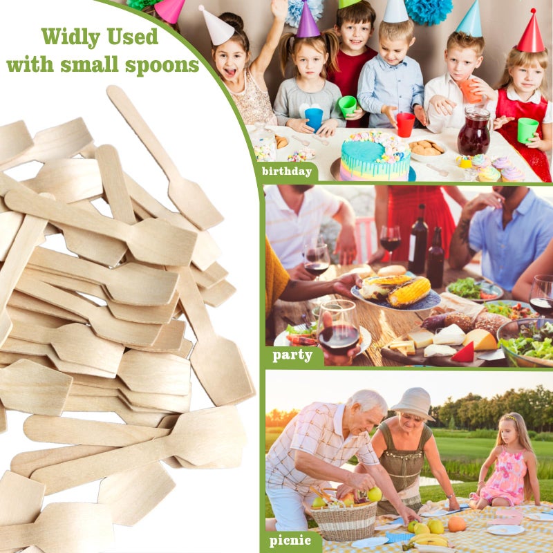 TANGTEA 200 Pcs Wooden Ice Cream Spoons - 3.8 Inch Disposable Natural Birchwood Mini Wooden Spoons for Hot or Cold Tasting, Desserts, and Sampling, Idea for Baby Shower, Party Supplies - Image 5