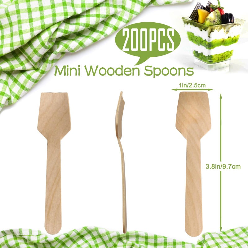 TANGTEA 200 Pcs Wooden Ice Cream Spoons - 3.8 Inch Disposable Natural Birchwood Mini Wooden Spoons for Hot or Cold Tasting, Desserts, and Sampling, Idea for Baby Shower, Party Supplies - Image 2