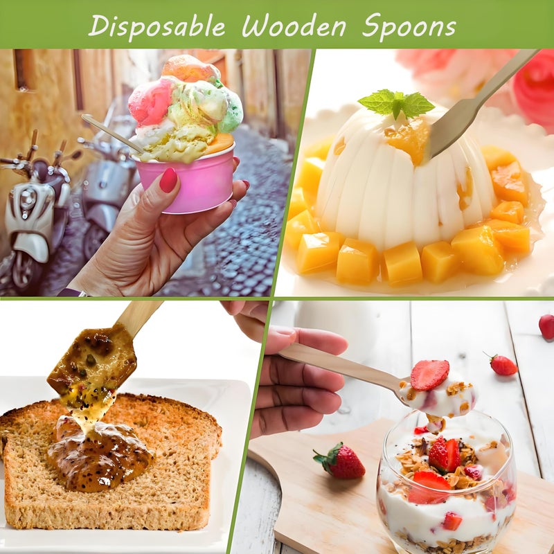 TANGTEA 200 Pcs Wooden Ice Cream Spoons - 3.8 Inch Disposable Natural Birchwood Mini Wooden Spoons for Hot or Cold Tasting, Desserts, and Sampling, Idea for Baby Shower, Party Supplies - Image 4
