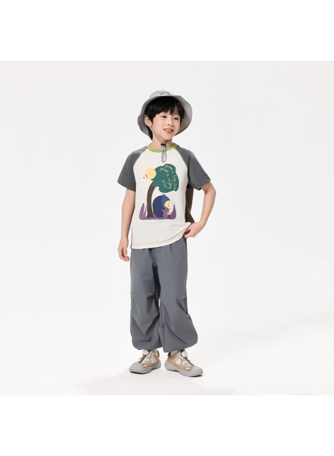 Ebaer Children's Short-sleeve T-shirt, Boys' Pure Cotton, New Style For Summer 2025, Girls' Top Half-sleeve, Almond White, Size 120 - Image 2