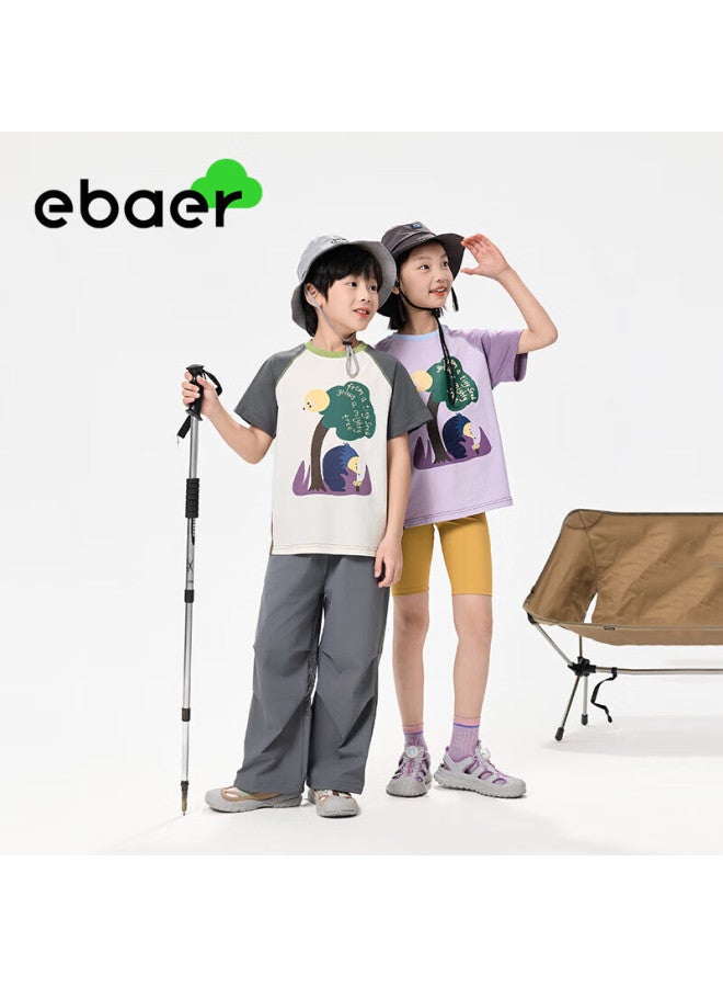 Ebaer Children's Short-sleeve T-shirt, Boys' Pure Cotton, New Style For Summer 2025, Girls' Top Half-sleeve, Almond White, Size 120 - Image 1