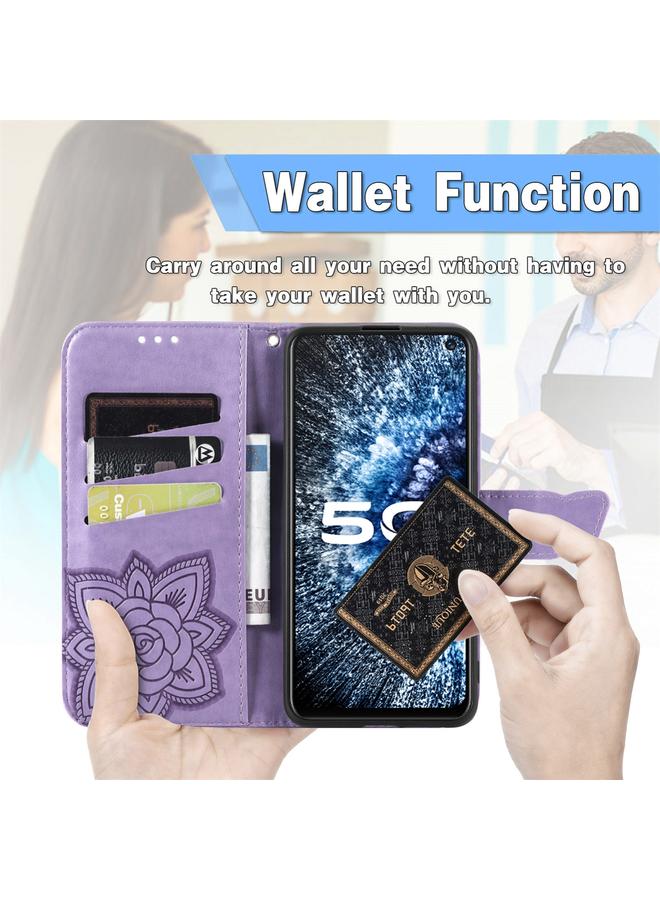 اس-توب جراب جلدي أفقي قابل للطي منقوش عليه زهور حب الفراشات مع حامل وفتحات للبطاقات ومحفظة وحبل لهاتف vivo IQOO Neo 3 - Image 4