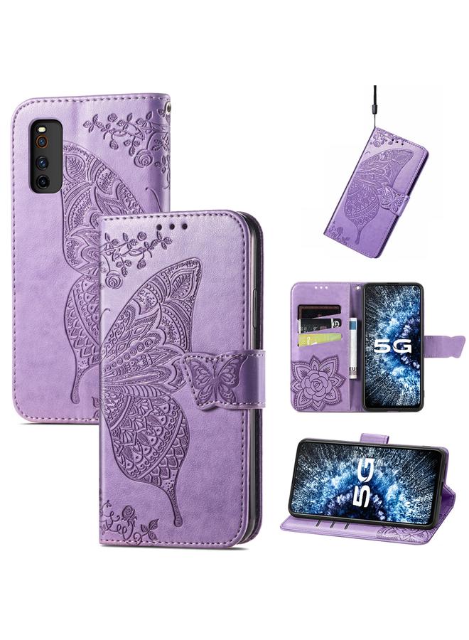 اس-توب جراب جلدي أفقي قابل للطي منقوش عليه زهور حب الفراشات مع حامل وفتحات للبطاقات ومحفظة وحبل لهاتف vivo IQOO Neo 3 - Image 1