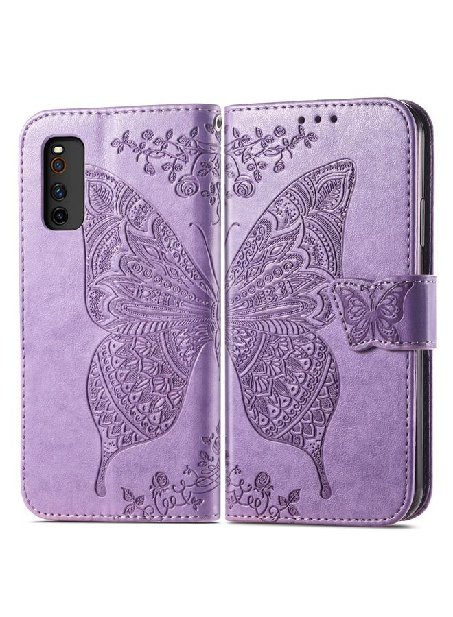 اس-توب جراب جلدي أفقي قابل للطي منقوش عليه زهور حب الفراشات مع حامل وفتحات للبطاقات ومحفظة وحبل لهاتف vivo IQOO Neo 3 - Image 2