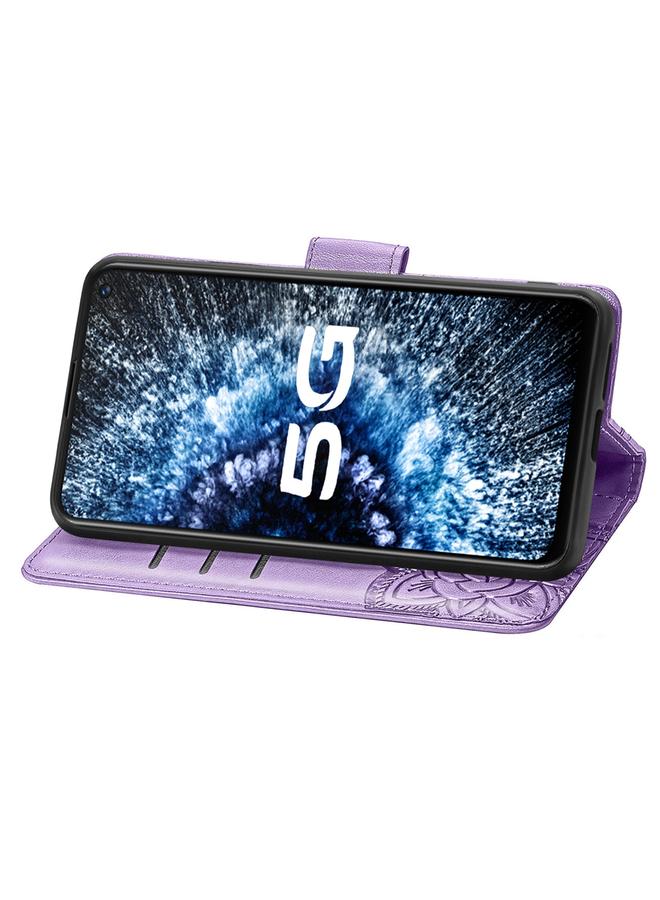 اس-توب جراب جلدي أفقي قابل للطي منقوش عليه زهور حب الفراشات مع حامل وفتحات للبطاقات ومحفظة وحبل لهاتف vivo IQOO Neo 3 - Image 3