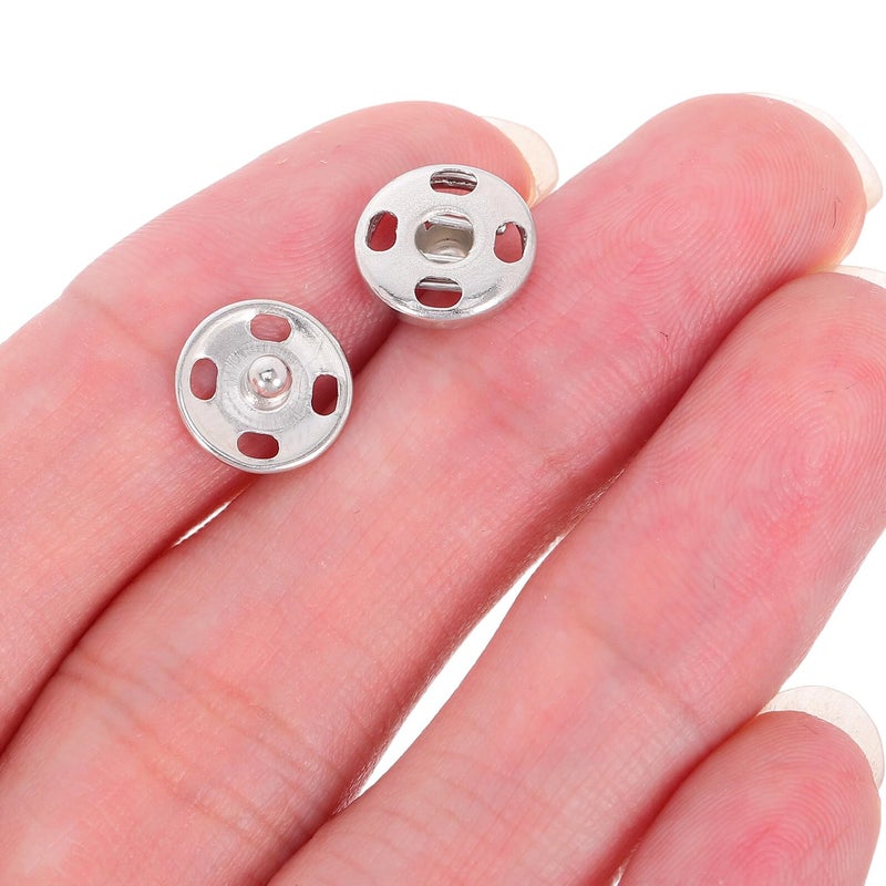 120pcs Metal Sew On Snap Buttons 10mm Silver Round Press Fasteners for Clothing Coat Replacement - Image 5