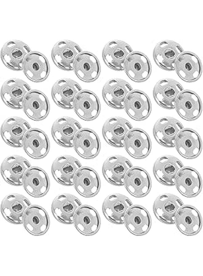 120pcs Metal Sew On Snap Buttons 10mm Silver Round Press Fasteners for Clothing Coat Replacement - Image 1