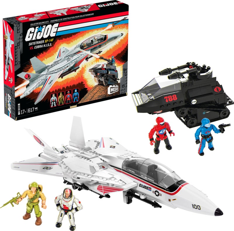 Mega Bloks â€‹MEGA G.I. Joe Action Figures Building Toys, Skystriker XP-14F vs. Cobra H.I.S.S. with 617 Pieces, 4 Poseable Characters, for Collectors - Image 1