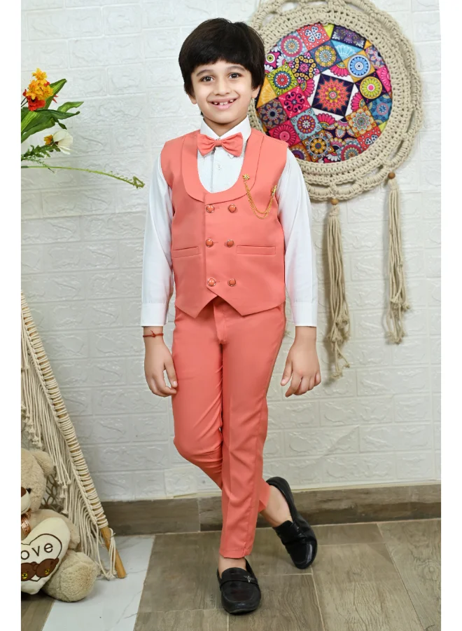 BT DEZINES Peach 3 Piece Suit Set For Boys