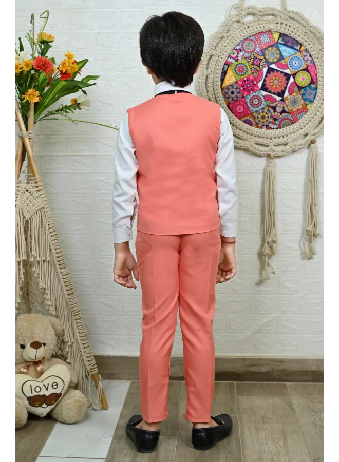 BT DEZINES Peach 3 Piece Suit Set For Boys