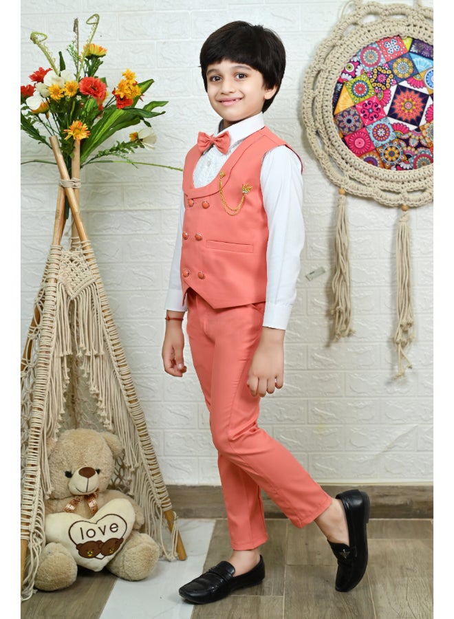 BT DEZINES Peach 3 Piece Suit Set For Boys - Image 3