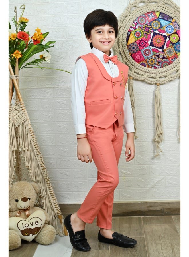 BT DEZINES Peach 3 Piece Suit Set For Boys - Image 4