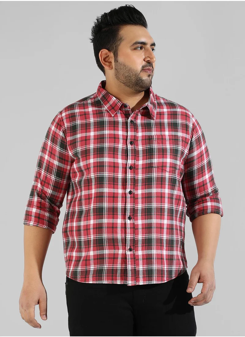 Instafab Plus Men's Red Checkered Regular Fit Casual Shirt