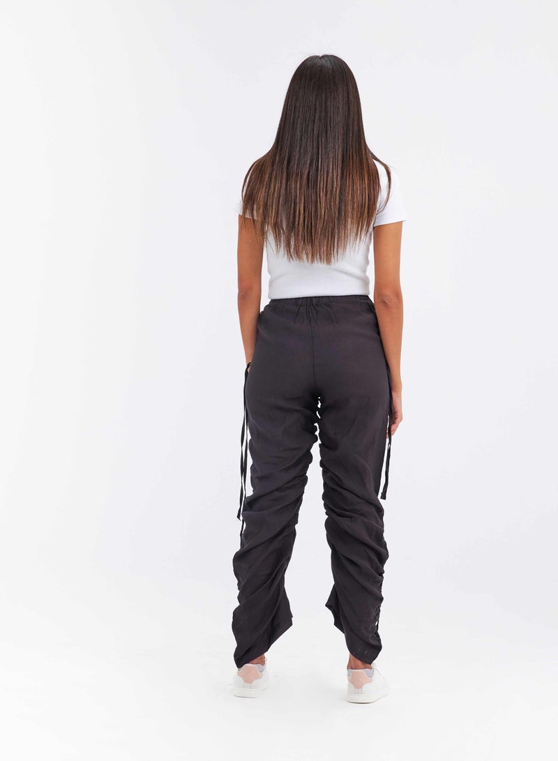 CIZARO High-Waist Black Cutout Ruched Parachute Trousers. - Image 3