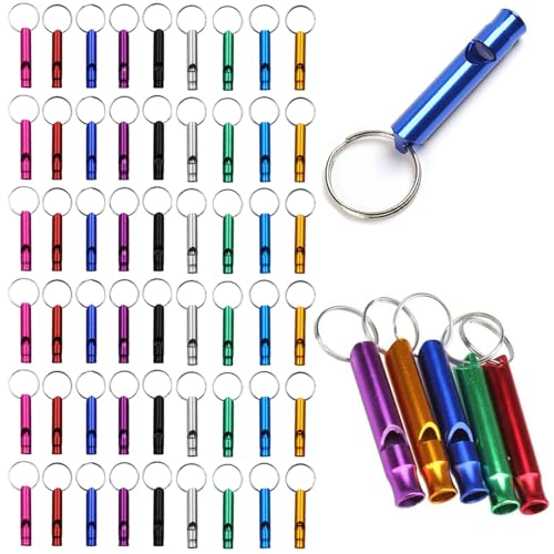 Tergy 50 Pieces Emergency Whistle with Keychain Aluminum Survival Whistle Key Chain for Camping Hiking Boating Hunting Fishing - Image 1