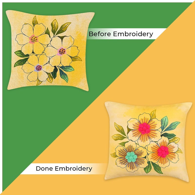 picknMAKE Beginners for Set Kit Embroidery Hand Cover Cushion DIY 2 of Pack – Covers Pillow Cross-Stitch Bloom Floral | Decor Home | 16"x16" | Pattern Printed Digitally | Included Materials All - Image 4