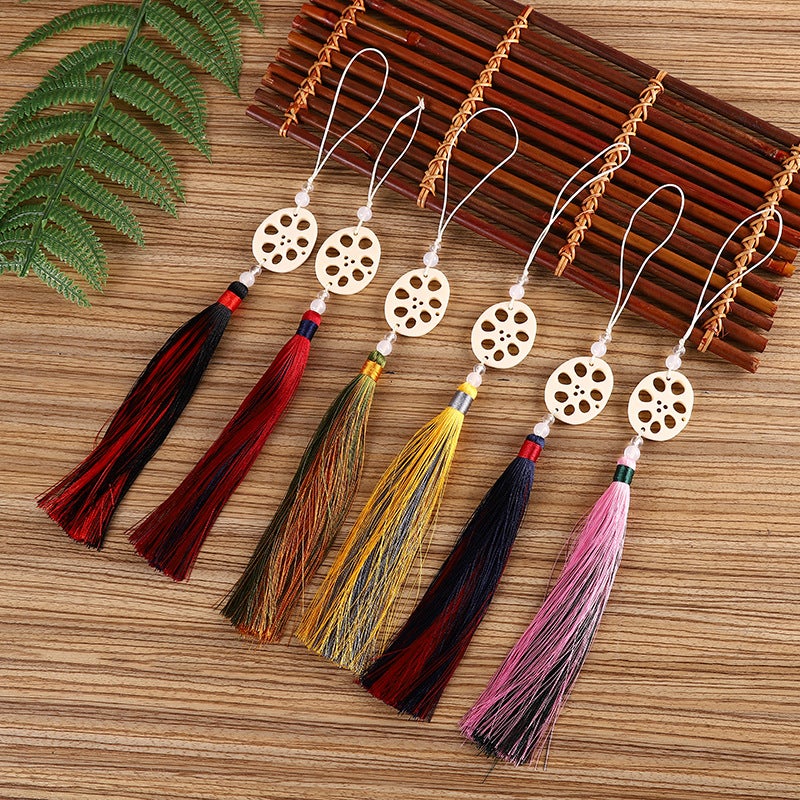 Gradient Tassel Ancient Style Hanfu Accessories Cheongsam Press Buckle Handmade Boutique Fan Pendant White Jade Lotus Root Fan Pendant - Image 3
