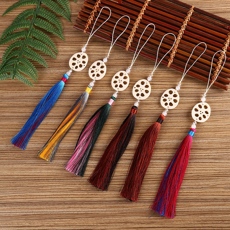 Gradient Tassel Ancient Style Hanfu Accessories Cheongsam Press Buckle Handmade Boutique Fan Pendant White Jade Lotus Root Fan Pendant - Image 2