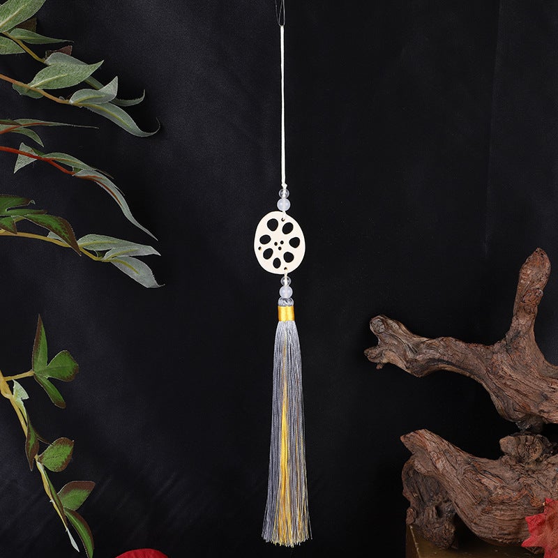 Gradient Tassel Ancient Style Hanfu Accessories Cheongsam Press Buckle Handmade Boutique Fan Pendant White Jade Lotus Root Fan Pendant - Image 1