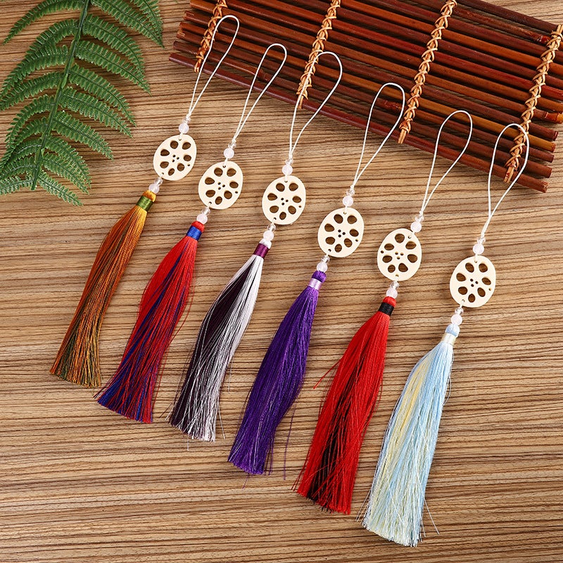 Gradient Tassel Ancient Style Hanfu Accessories Cheongsam Press Buckle Handmade Boutique Fan Pendant White Jade Lotus Root Fan Pendant - Image 5