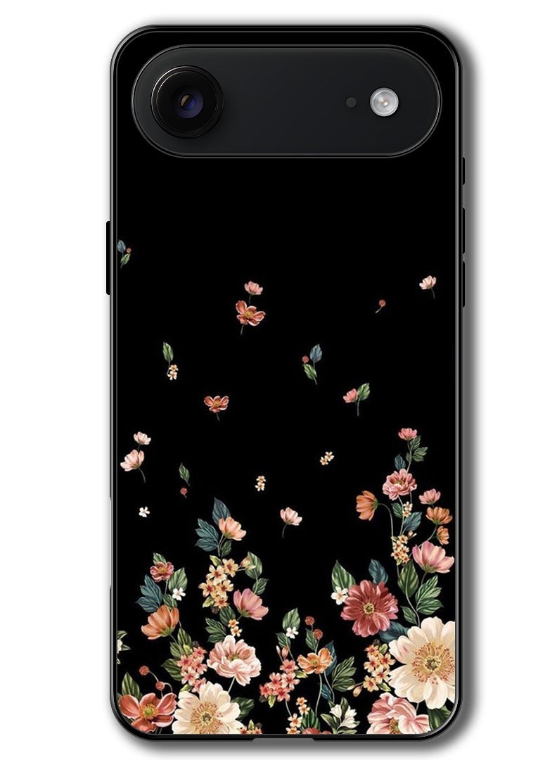Theodor حافظة متوافقة مع آبل آيفون 17 إير 6.5 بوصة حماية مضادة للصدمات غلاف مزخرف بالزهور على خلفية سوداء - Image 1