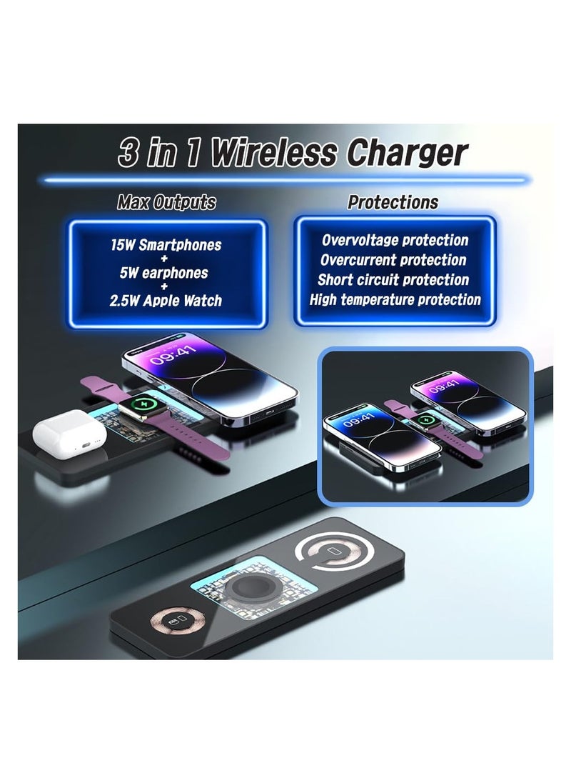 SYOSI - 3 In 1 Wireless Fast Charging Station, Dock Magnetic Transparent See Through Coil Pcb Design Slim, Fit for Iphone, Airpods, Apple Watch, Compatible with Multi Device Androids Samsung - Image 1