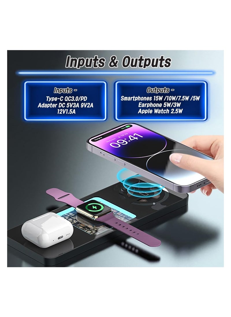 SYOSI - 3 In 1 Wireless Fast Charging Station, Dock Magnetic Transparent See Through Coil Pcb Design Slim, Fit for Iphone, Airpods, Apple Watch, Compatible with Multi Device Androids Samsung - Image 1