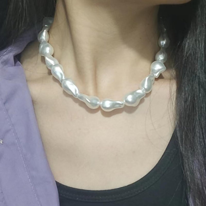 Aktully Pearl Necklaces for Women Chunky Pearls Choker Necklaces Baroque Pearls Necklace Dainty White Pearls Beaded Necklace Vintage Pearls Charm Choker Necklace Birthday Wedding Jewelry for Women (Pearl) - Image 2