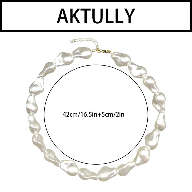 Aktully Pearl Necklaces for Women Chunky Pearls Choker Necklaces Baroque Pearls Necklace Dainty White Pearls Beaded Necklace Vintage Pearls Charm Choker Necklace Birthday Wedding Jewelry for Women (Pearl) - Image 4