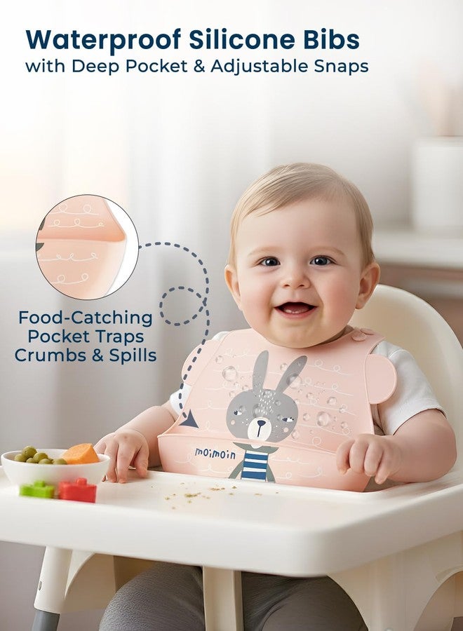 POLKA TOTS Waterproof Silicone Bibs with 6 Adjustable Snap Buttons, Super Absorbent, Soft, Comfortable & Lightweight for Feeding Infants & Baby Toddlers (Bunny, 4 Months to 3 Years) - Image 2
