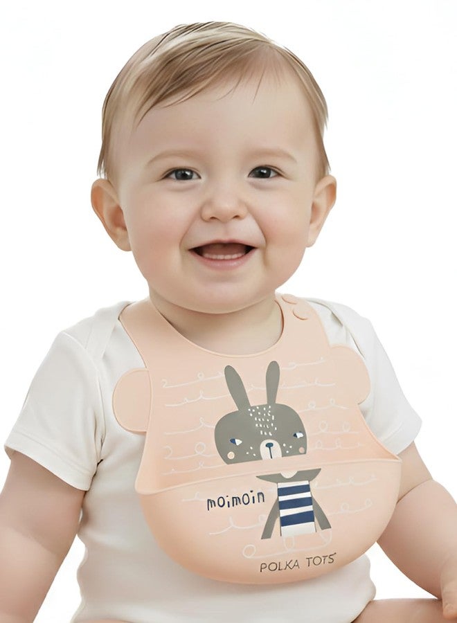POLKA TOTS Waterproof Silicone Bibs with 6 Adjustable Snap Buttons, Super Absorbent, Soft, Comfortable & Lightweight for Feeding Infants & Baby Toddlers (Bunny, 4 Months to 3 Years) - Image 1