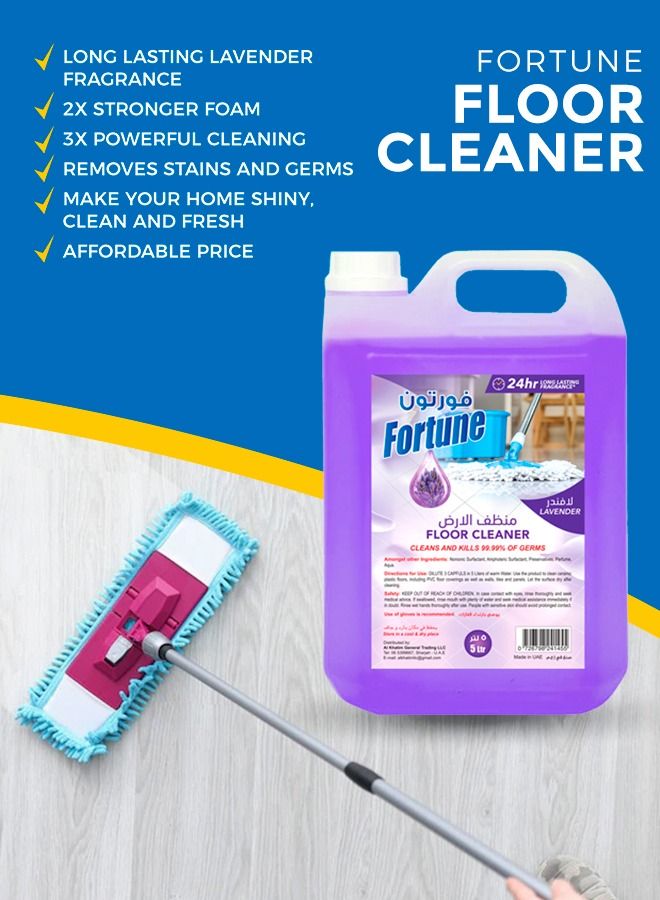 Fortune Home Cleaning Saver Bundle with Floor Cleaner Lavender 5 Litre Antiseptic Disinfectant Liquid 5 Ltr with Glass Cleaner 800 ml - Image 2