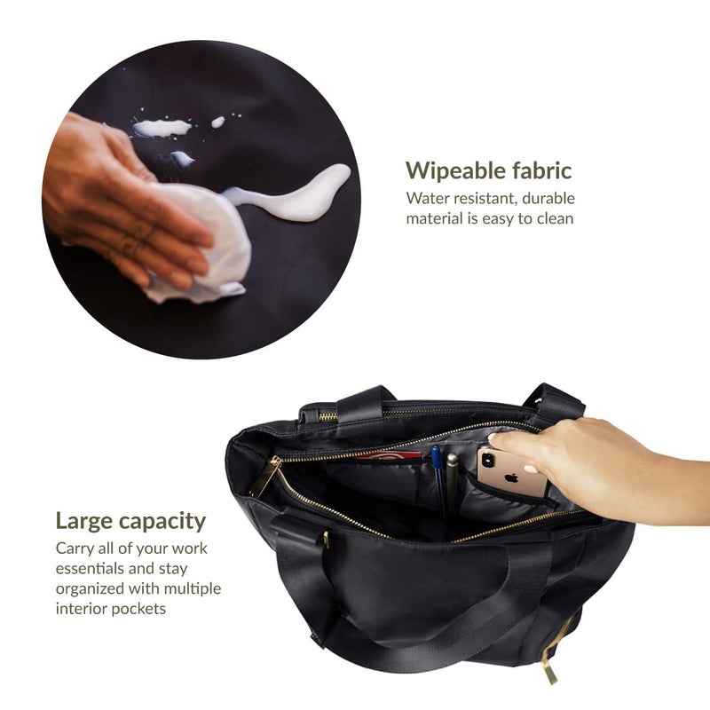 Kiinde Anika Breast Pump Bag with Cooler Pocket, Laptop Compartment, Stylish, Large, Easy to Clean, Black with Grey Interior - Image 4