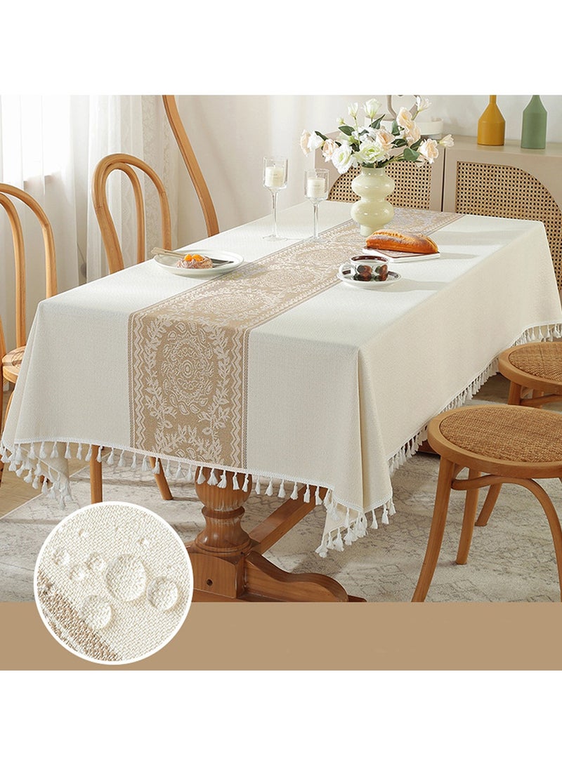 KINGMAZI Tablecloth Tassel Placemat Suitable For Coffee Table Dining Table Wedding Party Decoration Etc 140*180CM Beige - Image 1