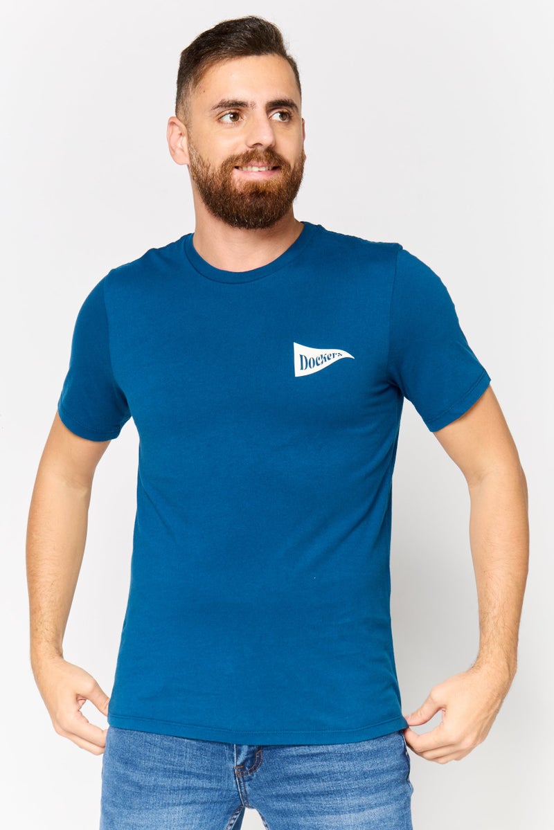 DOCKERS Men Round Neck Short Sleeves Brand Logo T-Shirt, Blue - Image 1