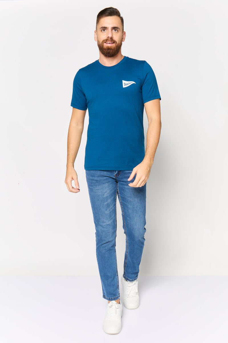 DOCKERS Men Round Neck Short Sleeves Brand Logo T-Shirt, Blue - Image 3