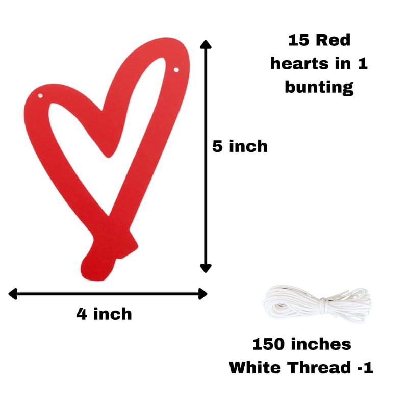 Pinfliers Proposal/Happy Anniversary/Valentines Day Decoration Items, Red Heart Shape Paper Bunting/Banner/Garland, 15 pieces, 60 inches in Length,I Love You/Marriage/Wedding Anniversary Decoration - Image 2