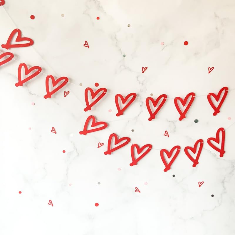 Pinfliers Proposal/Happy Anniversary/Valentines Day Decoration Items, Red Heart Shape Paper Bunting/Banner/Garland, 15 pieces, 60 inches in Length,I Love You/Marriage/Wedding Anniversary Decoration - Image 1