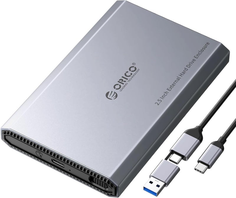 Orico Aluminum USB C Hard Drive Enclosure for 2.5 Inch SATA SSD/HDD, USB 3.2 GEN 2 USB C to USB A/C 2 in 1 Cable, Support macOS Windows Linux OS, Compatible with Samsung Crucial WD Drives(DD25-C3) - Image 1