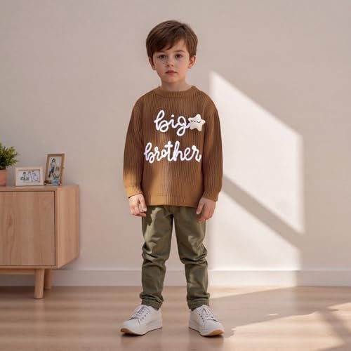 YINGISFITM Toddler Baby Boy Sweater Big Brother Little Brother Matching Outfits Long Sleeve Pullovers Fall Winter Clothes Brown Big Brother 45 Years - Image 3