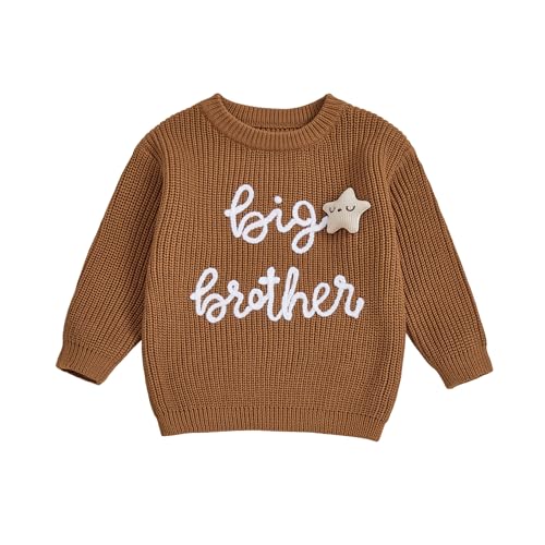 YINGISFITM Toddler Baby Boy Sweater Big Brother Little Brother Matching Outfits Long Sleeve Pullovers Fall Winter Clothes Brown Big Brother 45 Years - Image 1