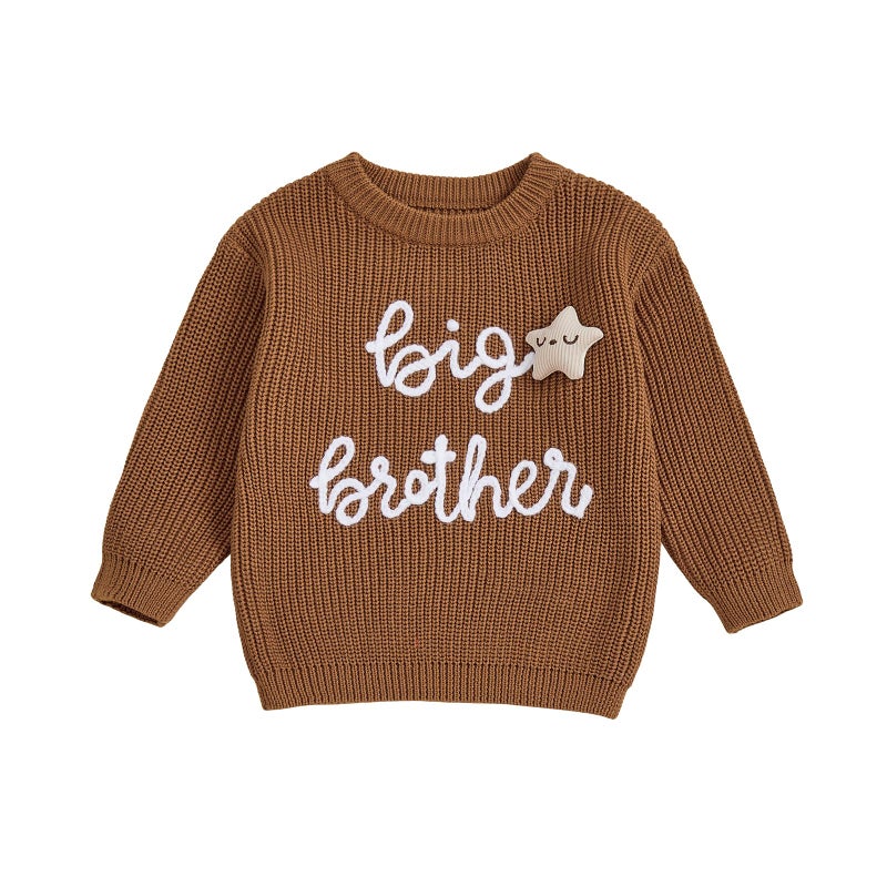 YINGISFITM Toddler Baby Boy Sweater Big Brother Little Brother Matching Outfits Long Sleeve Pullovers Fall Winter Clothes Brown Big Brother 45 Years - Image 2