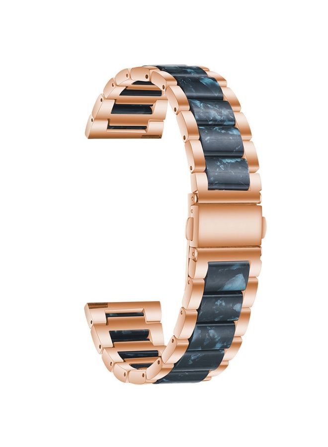 Replacement Strap For Garmin Venu/Vivoactive 3 Music 20mm Universal Three-beads Stainless Steel + Resin Watch Band Rose Gold+Ink