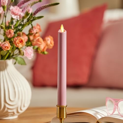 Luminara Flameless Candle Taper 1 x 95 Melted Top Real Wax Unscented Remote Ready Timer Blooming Mauve - Image 3