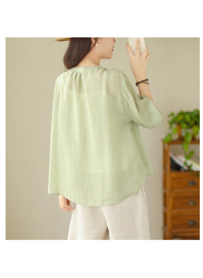 XINYANG Pure Cotton Babydoll Shirt Women's 2025 Summer Thin Short-sleeve Blouse Round Neck Waist-cinching Flattering Top - Image 5
