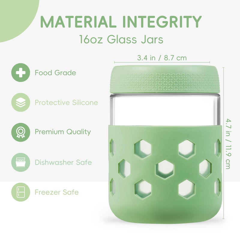 MICEBAY 16oz Overnight Oats Containers with Silicone Sleeves, 4-Pack Wide Mouth Glass Mason Salad Jars with Airtight Lids, BPA-Free Dishwasher Safe Leak-Proof Chia Seed Pudding Jar Meal Prep Container - Image 2