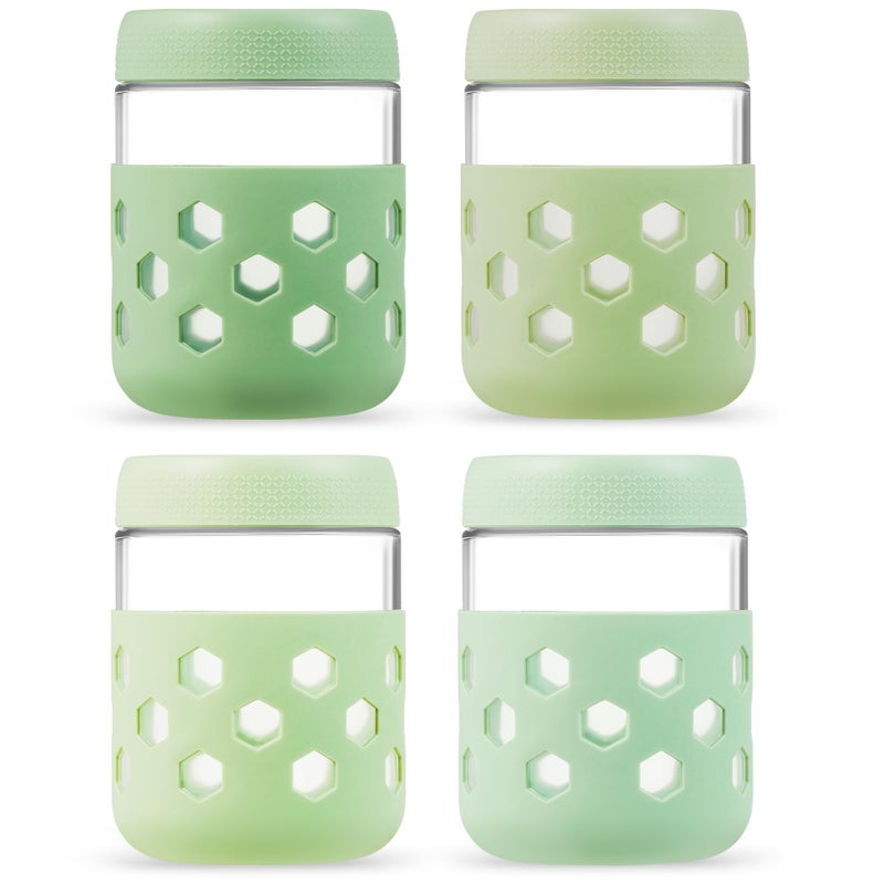 MICEBAY 16oz Overnight Oats Containers with Silicone Sleeves, 4-Pack Wide Mouth Glass Mason Salad Jars with Airtight Lids, BPA-Free Dishwasher Safe Leak-Proof Chia Seed Pudding Jar Meal Prep Container - Image 1